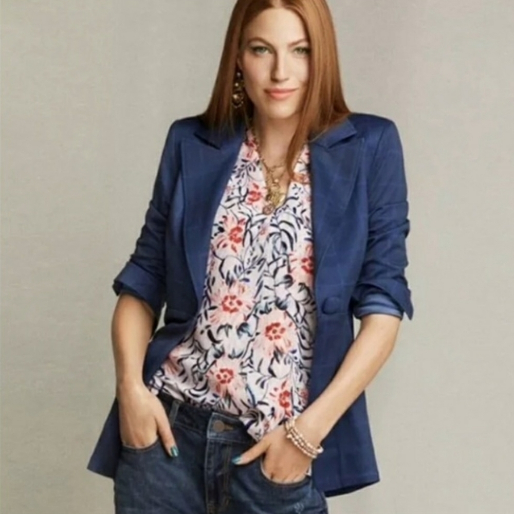 🛍️Cabi Navy Blue Check Print Blazer🛍️